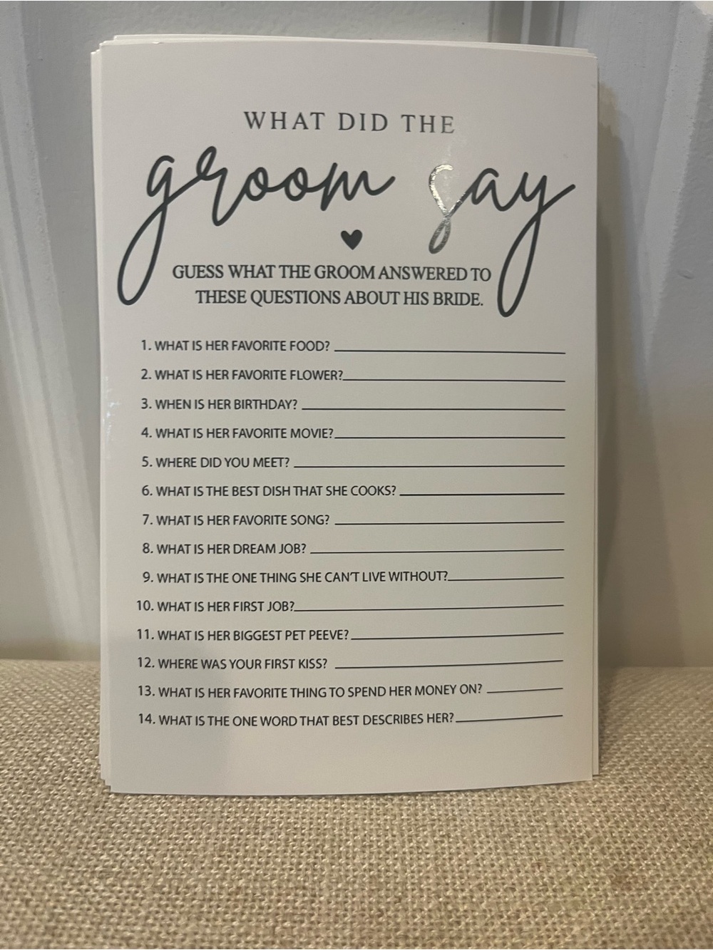 NWT "WHAT DID THE GROOM SAY" - BRIDAL SHOWER GAME- SET OF 20